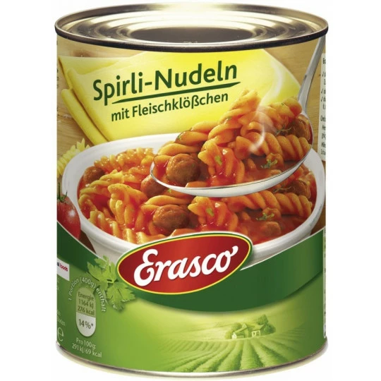 Erasco Spirli-Nudeln Mit Fleischklößchen 800G 1 Erasco Spirli-Nudeln Mit Fleischklößchen 800G